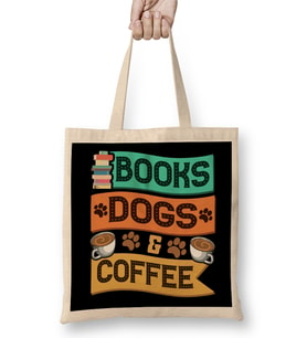 Books Dogs and Coffee Adorable Book Lover Obsessed Bez Çanta Uzun Saplı