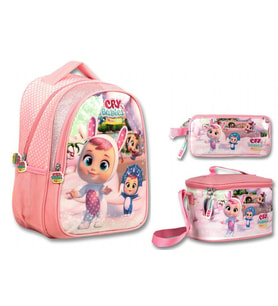 Cry Babies Tavşan Kulaklar Açık Pembe Kız Çocuk Üçlü İlkokul Çanta Seti (Çok Renkli)