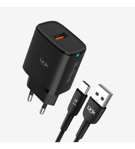 C303 GÜÇLÜ 18W USB-A TİP-C KABLOLU HIZLI ŞARJ ADAPTÖRÜ (Siyah)