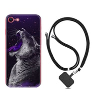 Apple iPhone 5 6 7 8 Plus Se XR Kılıf Boyun Askılı Silikon Purple Leopar 1750