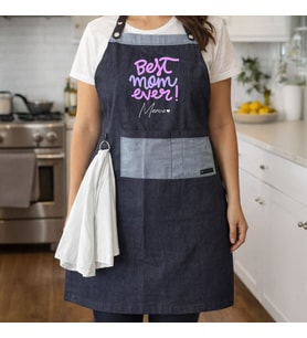 BK Gift Kişiye Özel Anneler Günü Tasarımlı Pamuk Denim Havlu Detaylı Mutfak Önlüğü -5, Aşçı ve Şef Önlüğü, Ev Hediyesi