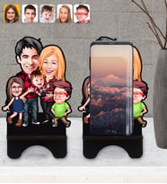 BK Gift Kişiye Özel Aile Karikatürlü Ahşap Biblo Telefon Standı-5