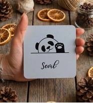 Kişiye Özel Hello Panda Bardak Altlığı Doğum Günü Hediyesi (Beyaz)