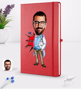 BK Gift Kişiye Özel Erkek Doktor Karikatürlü Kırmızı Termo Deri Defter 16x24cm Model 3