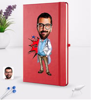 BK Gift Kişiye Özel Erkek Doktor Karikatürlü Kırmızı Termo Deri Defter 16x24cm Model 3