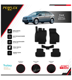 Ford Focus 2 2005-2011 3D Havuzlu Paspas (Siyah - Beyaz)