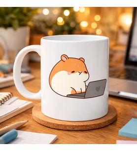 Northcity Laptoplu Hamster Desenli Porselen Kupa MODEL 112 – Sevimli Çalışkan Hamster Tasarımına Sahap Ofis & Ev Hediyesi