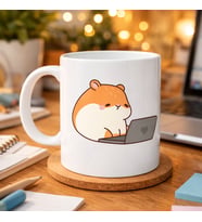 Northcity Laptoplu Hamster Desenli Porselen Kupa MODEL 112 – Sevimli Çalışkan Hamster Tasarımına Sahap Ofis & Ev Hediyesi