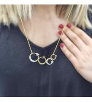 Yapışık 4 lü Ayyıldızlar 925 Ayar Gümüş Zirkon Taşlı Gold Kaplama Kolye (Karışık)