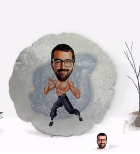 BK Gift Kişiye Özel Bruce Lee Karikatürlü Yuvarlak Dekoratif Kırlent Yastık-1