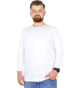 Mode XL Büyük Beden Erkek Tshirt Likralı Bisiklet Yaka 20102 Beyaz