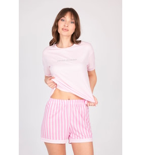 Kadın Taş Detaylı Pembe Şortlu Yazlık Pijama Takımı