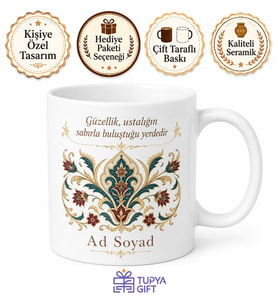 Saz Yolu Motifi Temalı Baskılı Kupa Bardak Hediye Özel Tasarım Porselen Mug