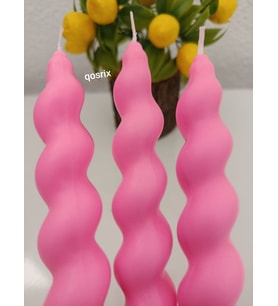 qosrix 3'lü Pudra Pembe Italyan Burgulu Şamdan Soya Mumu Doğal Kokulu Uzun Çubuk Konik Burgu Spiral Mum