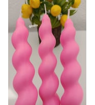 qosrix 3'lü Pudra Pembe Italyan Burgulu Şamdan Soya Mumu Doğal Kokulu Uzun Çubuk Konik Burgu Spiral Mum