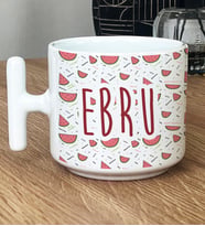 Kişiye Özel İsim Yazılı Hediye T Kupa Bardak Karpuz Desenli Meyveli (Beyaz)