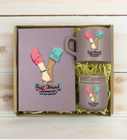 BK Gift Kişiye Özel İsimli DTF Best Friend Temalı Mat Gri Defter & Kahve Fincanı & Mum Hediye Seti-5, Arkadaşa Hediye, Doğum Günü Hediyesi