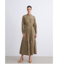 LCW Modest Haki Dik Yaka Poplin Elbise