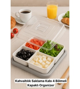 Kapaklı 4lü Çok Amaçlı Gri Saklama ve Sunum Kabı – Kahvaltılık / Mezelik