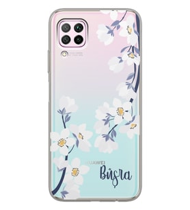 Huawei Art White Flowers Tasarımlı Şeffaf Telefon Kılıfı