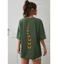 Unisex Sırt Kral Kelebek Baskılı T-shirt (Yeşil)