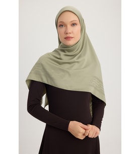 Wafa A1121 Mat Saten Pano Jakarlı Eşarp 110x110cm - Bej (Haki)