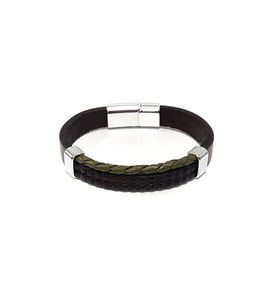 Olive Shadow Hakiki Deri Erkek Bileklik – Haki Örgü Detaylı Çelik Kilit-50-547