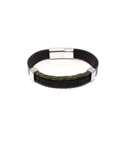 Olive Shadow Hakiki Deri Erkek Bileklik – Haki Örgü Detaylı Çelik Kilit-50-547