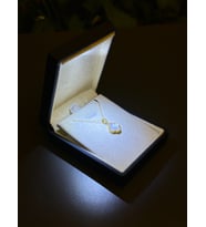 (PREMİUM IŞIKLI KUTU) 925 Ayar Gümüş 18 ayar Gold Kaplama BEYAZ Taşlı Yonca Kolye