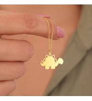 Kişiye Özel 925 Ayar Gümüş Sevimli Dinozor Kolye (Gold)