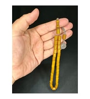 SEVGİLİYE ÖZEL HEDİYE ÇUBUK KEHRİBAR TESBİH KOYU SARI RENK KESME KESİM 7MM X 10MM H-1529.