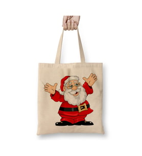 Yılbaşı Yeni Yıl Konseptli Noel Baba Beyaz Bez Çanta Uzun Saplı Alışveriş Çantası