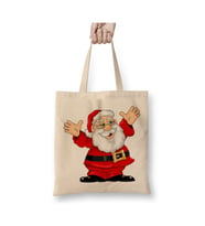 Yılbaşı Yeni Yıl Konseptli Noel Baba Beyaz Bez Çanta Uzun Saplı Alışveriş Çantası