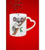 Cute Koala Baskılı Hediye Kalp Kupa Bardak Porselen Çay Kahve Fincanı