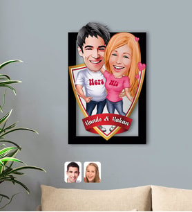 BK Gift Kişiye Özel İsimli Sevgililer Karikatürlü 3D Ahşap Tablo-5
