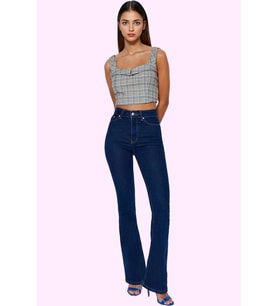 Kadın Denim Flare Jean Pamuk Yüksek Bel Günlük Kaliteli Malzeme Yaz Aylarının Vazgeçilmezi (Lacivert)