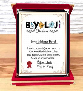 Biyoloji Öğretmenine Plaket (STD)