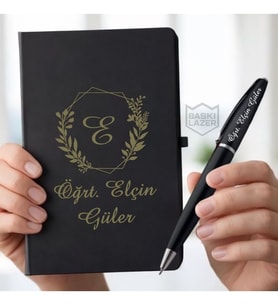 İsme Özel Metal Kalem Ve Ajanda Kapaklı Defter - Erkek Kadın Hediye Seti