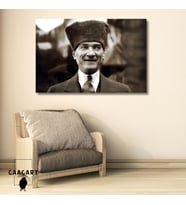 Tekli Yatay Kanvas Duvar Tablosu Gülen Atatürk