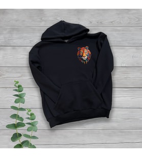 Aslan Göğüs Baskılı Unisex Oversize Siyah Sweatshirt