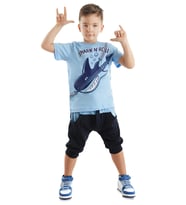Shark'n Roll Erkek Çocuk T-shirt Kapri Şort Takım (Lacivert-Mavi)