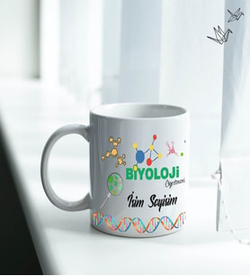 Kişiye Özel İsim ve Fotoğraflı Biyoloji Öğretmeni Temalı Kupa Bardak No:001