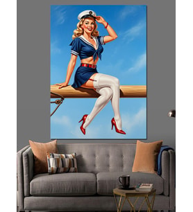 Denizci Pin Up Kızı  Dekoratif Kanvas - Mdf Ahşap Tablo