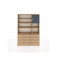 Arges Dolap 8 Raflı 8 Çekmeceli Tek Kapaklı  132x30x195 Çam-Antrasit/Çam