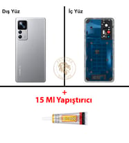 Xiaomi Mi 12T PRO Lensli Gümüş Arka Pil Kapağı Batarya Kapağı Lazer Kesim + B-7000 Yapıştırıcı