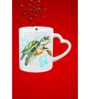3d Caretta Kaplumbağa Baskılı Hediye Kalp Kupa Bardak Porselen Çay Kahve Fincanı