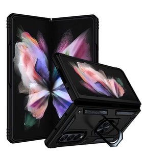 Galaxy Z Fold 3 Kılıf Zore Vega Yüzük Standlı Zırh Kılıf (Siyah)