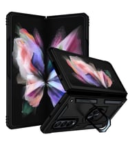 Galaxy Z Fold 3 Kılıf Zore Vega Yüzük Standlı Zırh Kılıf (Siyah)
