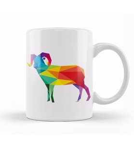 Geometric Animal Rainbow Ram Kupa Bardak Porselen