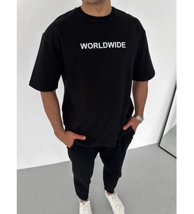 Erkek Baskılı T-Shirt Kısa Kol Bisiklet Yaka Regular Fit Rahat Kalıp Günlük Tişört - Siyah